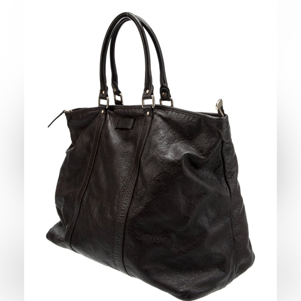 Gucci signature leather, top handle weekender bag